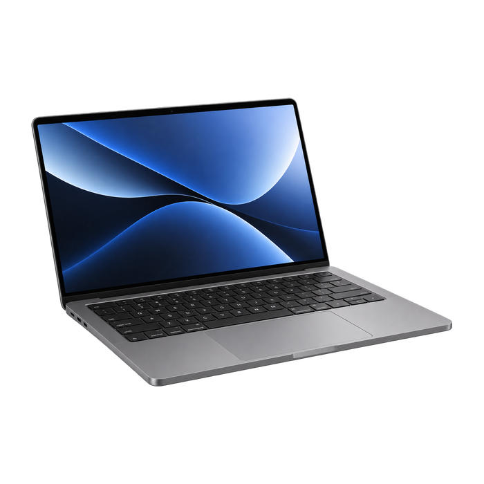 Opengeklapte laptop met een aluminium behuizing.